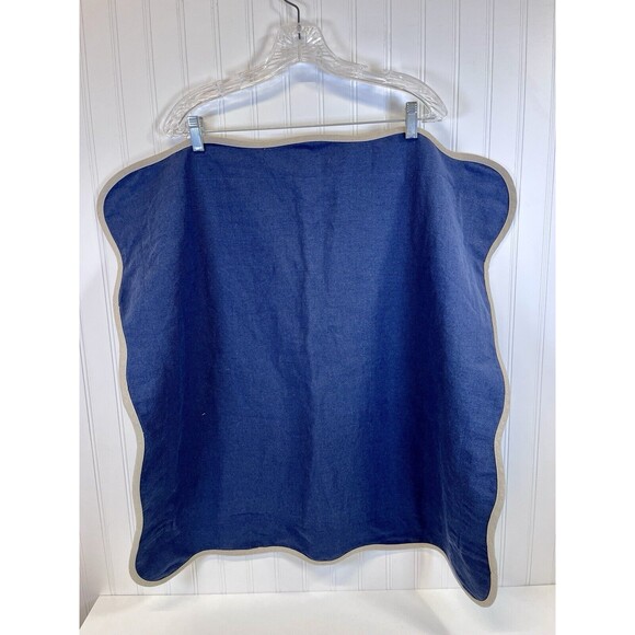 Crate&Barrel Euro Sham 28' Amalfi Scallop Edge Cotton/Linen Navy/Tan.Single Sham - Picture 2 of 7